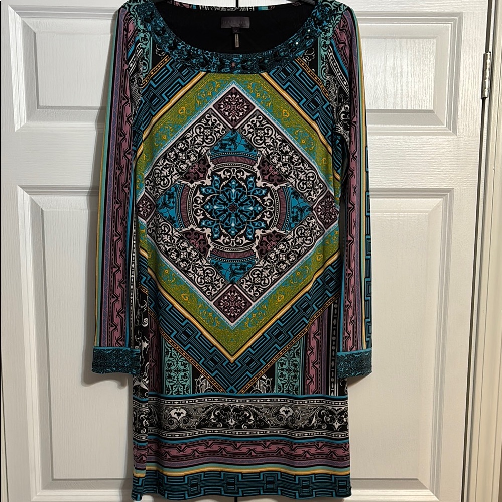 Hale Bob Multicolor Geometric Pattern Dress